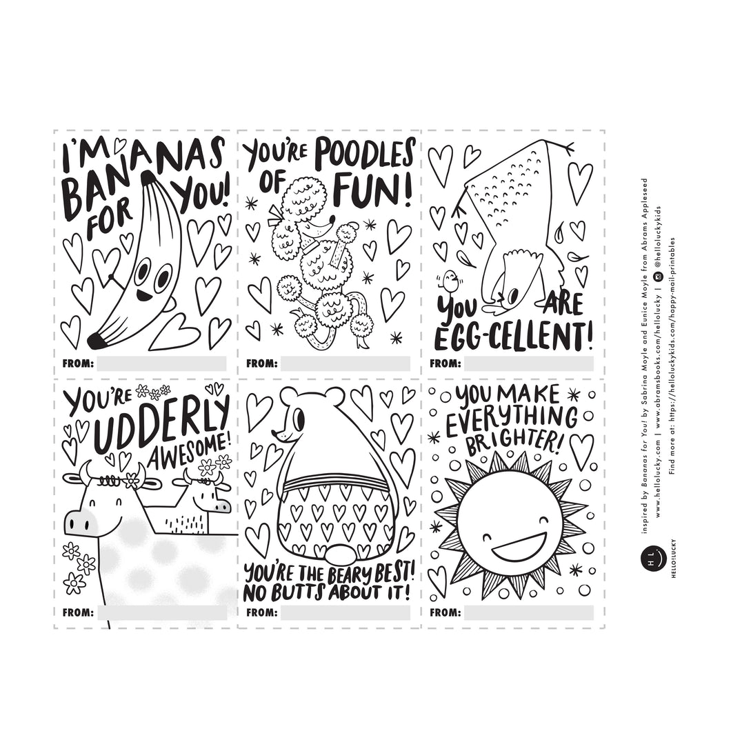 BANANAS FOR YOU! COLOR-IN CLASSROOM VALENTINES